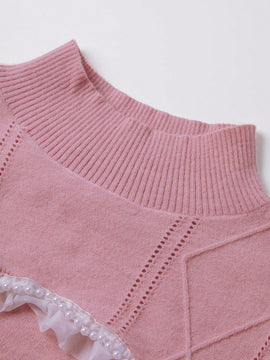 MOD Sueter Ultra Corto Con Cuello Alto Y Dobladillo De Encaje Para Mujer