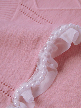 MOD Sueter Ultra Corto Con Cuello Alto Y Dobladillo De Encaje Para Mujer