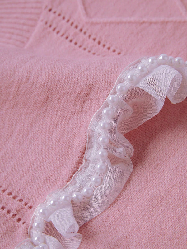 MOD Sueter Ultra Corto Con Cuello Alto Y Dobladillo De Encaje Para Mujer