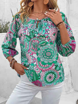LUNE Camisa Con Estampado Floral Y Cintura Con Lazo En El Cuello