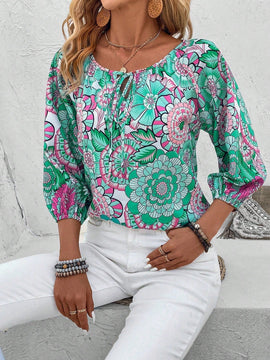 LUNE Camisa Con Estampado Floral Y Cintura Con Lazo En El Cuello