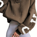 Ezwear sudadera con capucha informal para mujer con estampado de letras, para otono/invierno