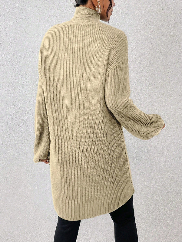 Prive Jersey De Punto De Manga De Linterna De Cuello Alto Con Dobladillo Envuelto, Sin Banda Desnuda