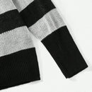 EZwear Sudadera A Rayas De Punto Blanco Y Negro Con Patron De Letras En Negro Y Cuello Redondo Para Mujeres