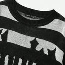 EZwear Sudadera A Rayas De Punto Blanco Y Negro Con Patron De Letras En Negro Y Cuello Redondo Para Mujeres