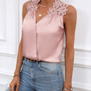 Clasi Blusa De Saten Sin Mangas Con Decoracion Bordada Floral
