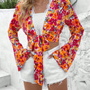 VCAY Blusa De Encaje De Parche Floral Impreso Para Mujer
