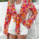 VCAY Blusa De Encaje De Parche Floral Impreso Para Mujer