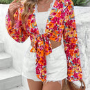 VCAY Blusa De Encaje De Parche Floral Impreso Para Mujer