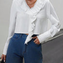 Prive Blusa De Manga Larga Para Mujer Con Ribete De Volantes