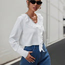 Prive Blusa De Manga Larga Para Mujer Con Ribete De Volantes