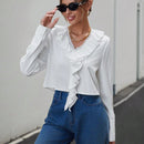 Prive Blusa De Manga Larga Para Mujer Con Ribete De Volantes