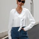 Prive Blusa De Manga Larga Para Mujer Con Ribete De Volantes