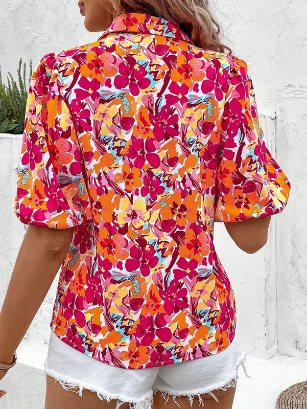 VCAY Camisa De Manga Corta Con Estampado Floral Para Mujer