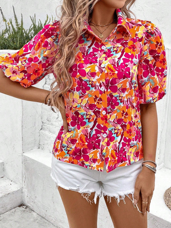 VCAY Camisa De Manga Corta Con Estampado Floral Para Mujer