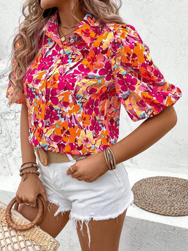 VCAY Camisa De Manga Corta Con Estampado Floral Para Mujer