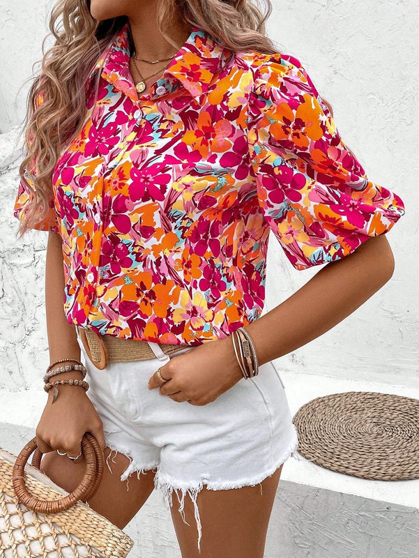 VCAY Camisa De Manga Corta Con Estampado Floral Para Mujer