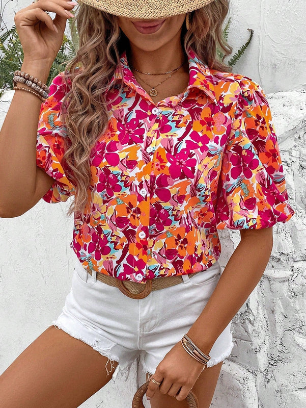 VCAY Camisa De Manga Corta Con Estampado Floral Para Mujer