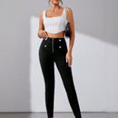 Tall Pantalones Pitillo Con Detalles De Botones Y Cremallera Para Mujer