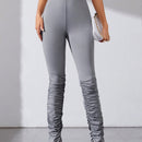 Tall Pantalones Ajustados Con Diseno Plisado Y Con Abertura De Color Liso Para Mujer