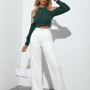 Tall Jeans Rectos De Color Solido Para Mujeres