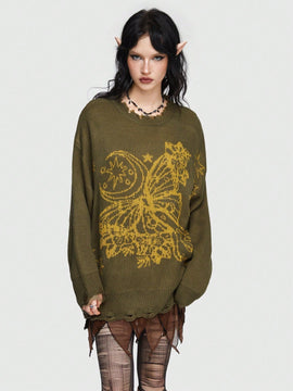 ROMWE Fairycore Sueter De Patron De Mariposa Con Flecos Para Mujer
