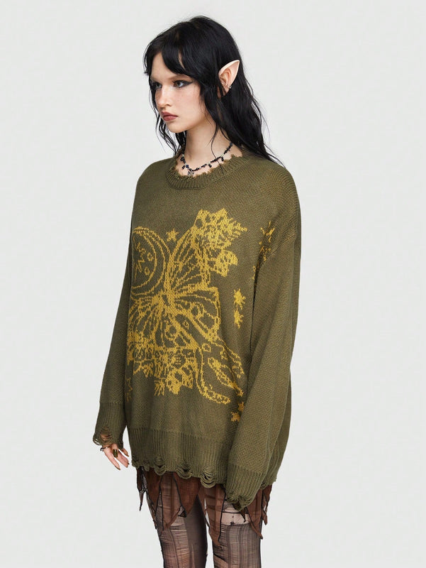 ROMWE Fairycore Sueter De Patron De Mariposa Con Flecos Para Mujer
