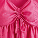 VCAY Blusa De Malla Bordada De Manga Abullonada Solida De Punto Para Mujer Con Cordon En El Pecho