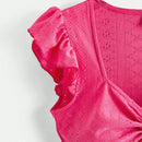 VCAY Blusa De Malla Bordada De Manga Abullonada Solida De Punto Para Mujer Con Cordon En El Pecho