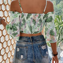 VCAY Camisa corta con hombros descubiertos y estampado tropical