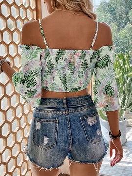 VCAY Camisa corta con hombros descubiertos y estampado tropical