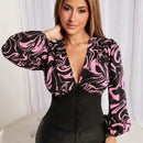 SXY Camisa Ajustada Con Estampado De Patchwork