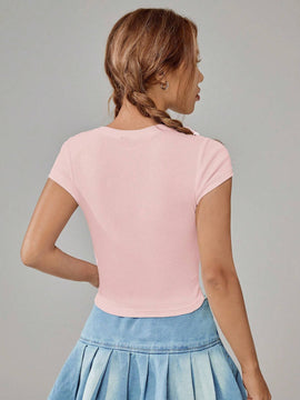 Camiseta Corta Con Estampado De Eslogan Y Lazo