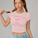 Camiseta Corta Con Estampado De Eslogan Y Lazo