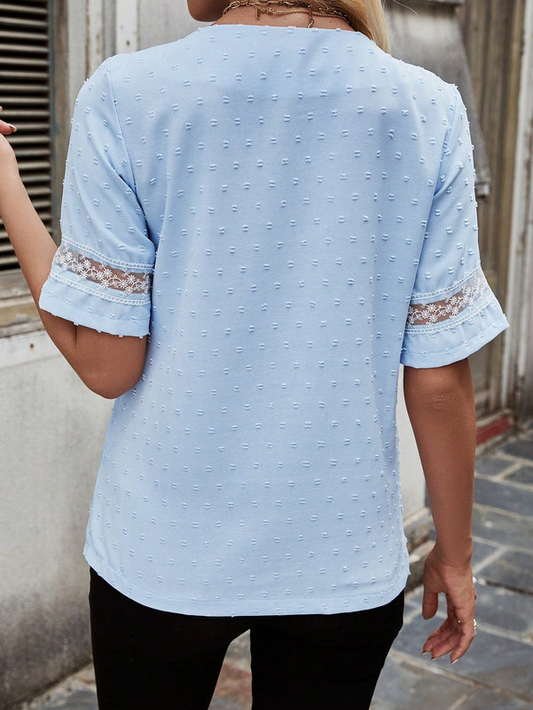 Frenchy Camisa Para Mujer Con Panel De Encaje Y Cuello Irregular