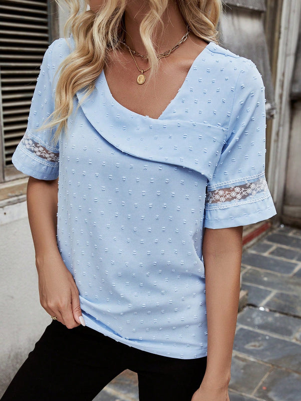 Frenchy Camisa Para Mujer Con Panel De Encaje Y Cuello Irregular