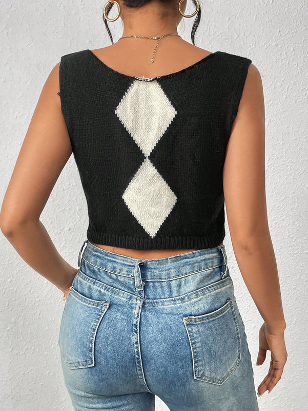 Essnce Chaleco De Sueter Con Patron Geometrico Para Mujer