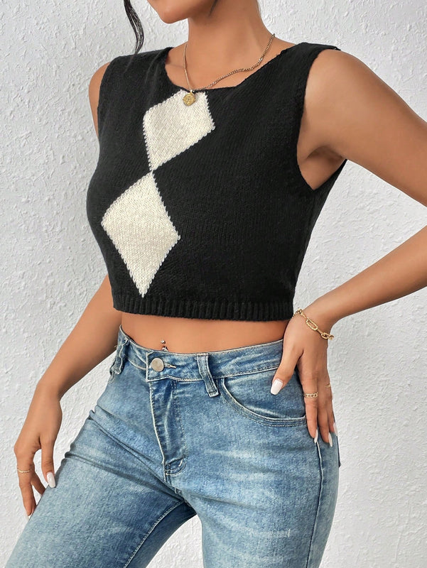 Essnce Chaleco De Sueter Con Patron Geometrico Para Mujer