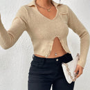 Essnce Sweater Con Cuello En V Y Bajo Dividido