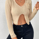 Essnce Sweater Con Cuello En V Y Bajo Dividido