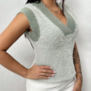 SXY Chaleco De Sueter Con Cuello En V Y Ribete De Contraste