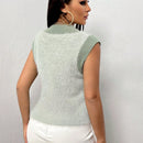 SXY Chaleco De Sueter Con Cuello En V Y Ribete De Contraste