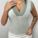 SXY Chaleco De Sueter Con Cuello En V Y Ribete De Contraste