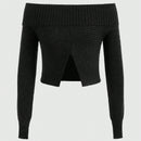ROMWE Goth Jersey De Canale De Punto Con Hombros Descubiertos Y Dobladillo Dividido Para Mujer