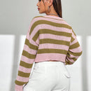 EZwear Sueter Corto A Rayas Con Hombros Caidos