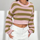 EZwear Sueter Corto A Rayas Con Hombros Caidos