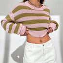 EZwear Sueter Corto A Rayas Con Hombros Caidos