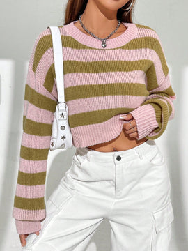 EZwear Sueter Corto A Rayas Con Hombros Caidos