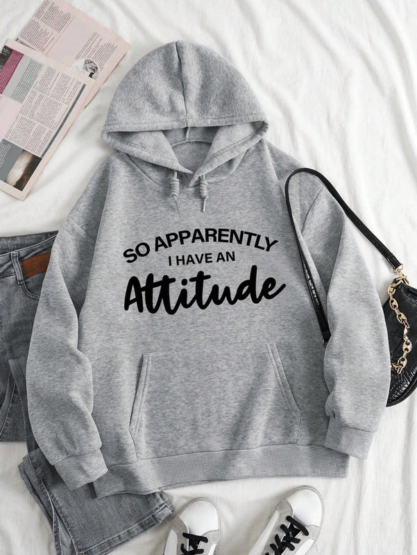 Ezwear sudadera con capucha minimalista con estampado de carta de bolsillo para mujer, uso casual diario