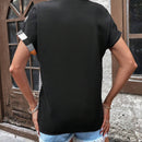 Camisa De Mujer A Rayas Con Diseno De Bloque De Color En Botones Delanteros Y Cuello Con Muesca